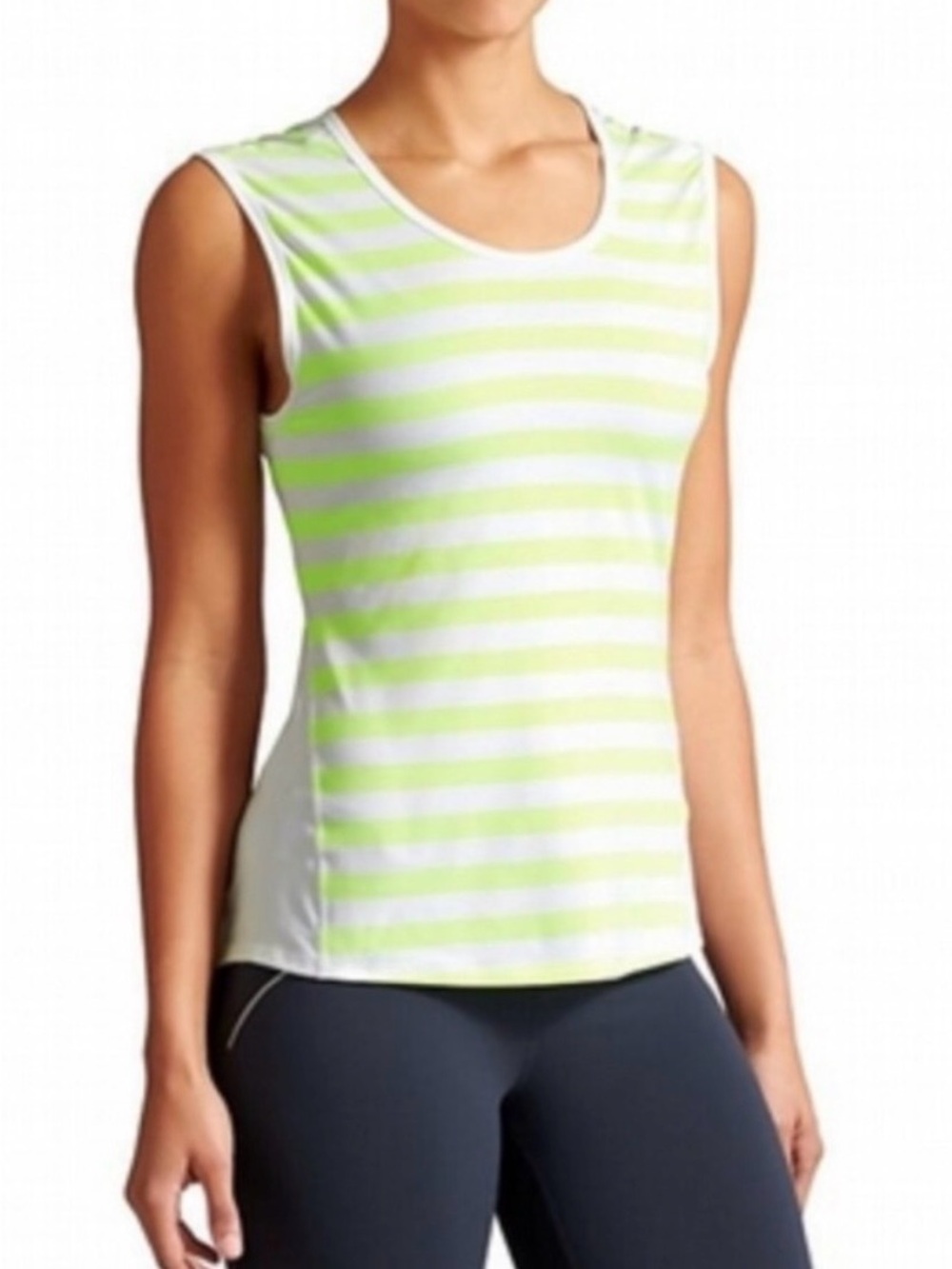ATHLETA White Neon Yellow Ocean Stripe Chi Muscle Tank Active Yoga Top Size‎ XS